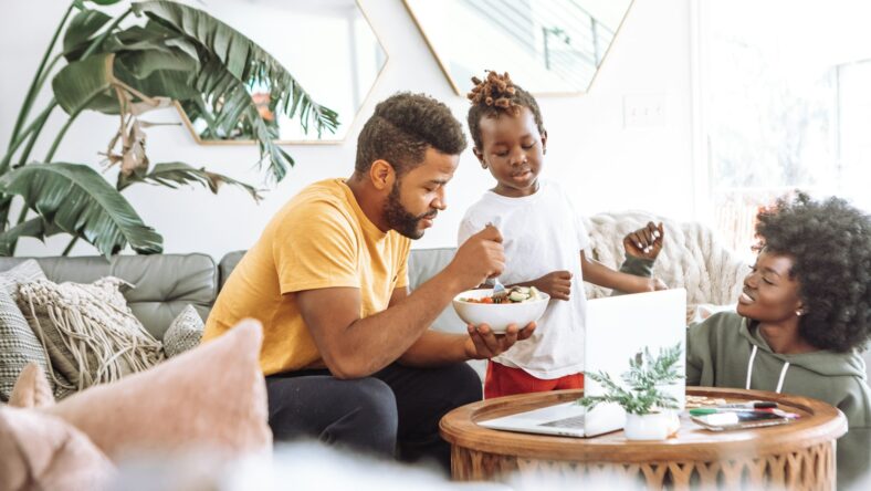 family sitting together / budgeting strategies